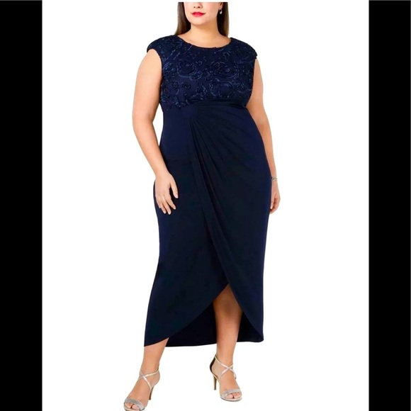 Women’s Formal Dress Plus Sizes 14W 18W 22W Navy Blue Connected Apparel Evening - Picture 3 of 5